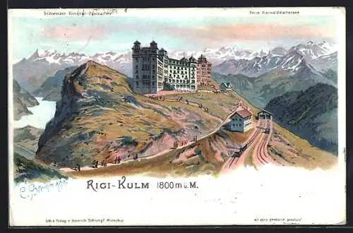 Künstler-AK Rigi-Kulm, Ortspartie mit Begrhotel