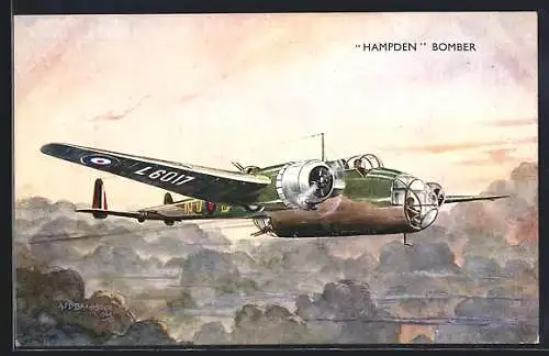 Künstler-AK Flugzeug Hampden Bomber