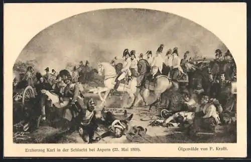 AK Wien, Erzherzog Karl-Ausstellung 1909, Erzherzog Karl in der Schlacht bei Aspern