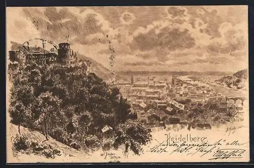 Künstler-AK Carl Jander: Heidelberg, Panorama