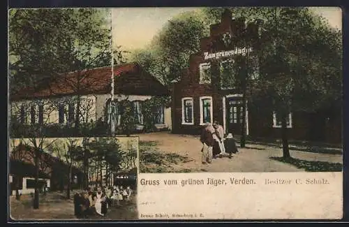 AK Verden, Gasthaus Zum grünen Jäger, Strassenpartie