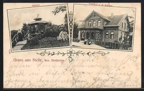 AK Stolzenau, Gasthof Stelle von F. Kaiser, Garten mit Pavillon