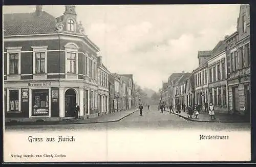 AK Aurich / Ostfriesland, Norderstrasse mit Gewerbe Hermann Kittel