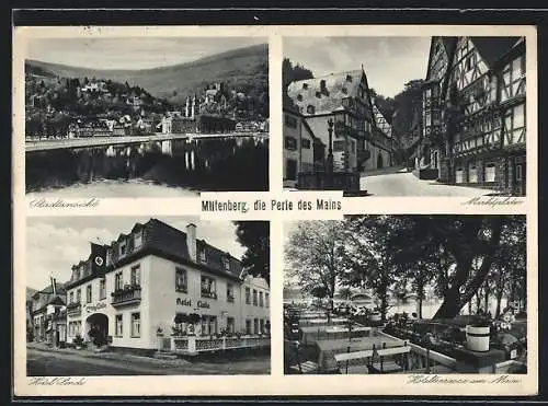 AK Miltenberg / Main, Hotel Linde, Terrasse am Main, Marktplatz