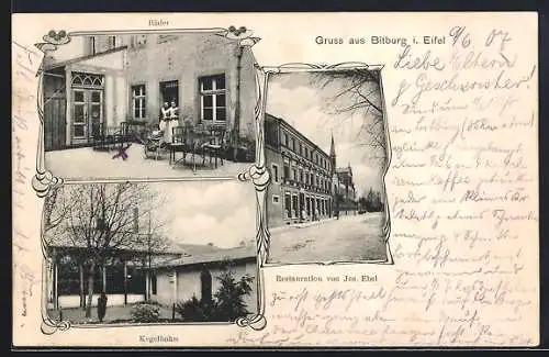 AK Bitburg i. Eifel, Restaurant von Jos. Ebel, Kegelbahn