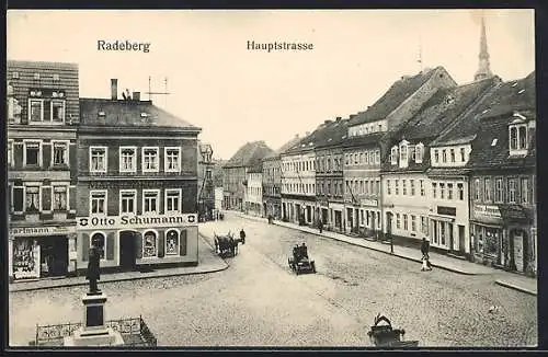 AK Radeberg, Hauptstrasse mit Geschäften