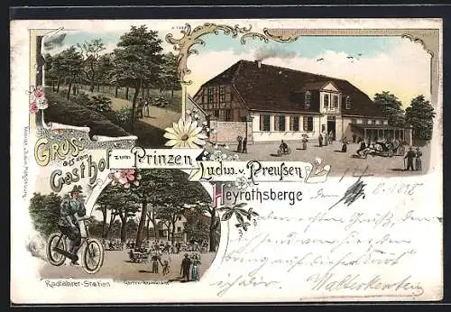 Lithographie Heyrothsberge, Gasthof zum Prinzen Ludwig v. Preussen, beliebte Radfahrer-Station