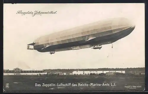 Foto-AK Sanke Nr. 135: Zeppelin des Reichs-Marine-Amts L1 über Flugplatz Johannisthal