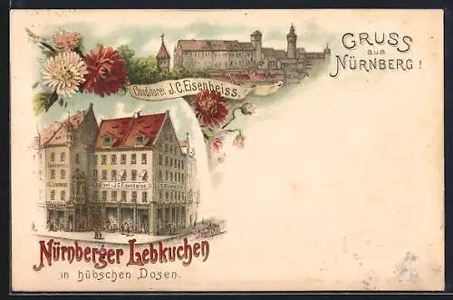 AK Nürnberg, Konditorei von J. C. Eisenbeiss, Reklame für Nürnberger Lebkuchen