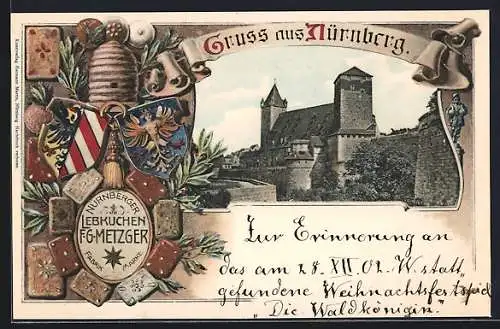 Lithographie Nürnberg, Nürnberger Lebkuchen, 2 Wappen, Kaiserstallung