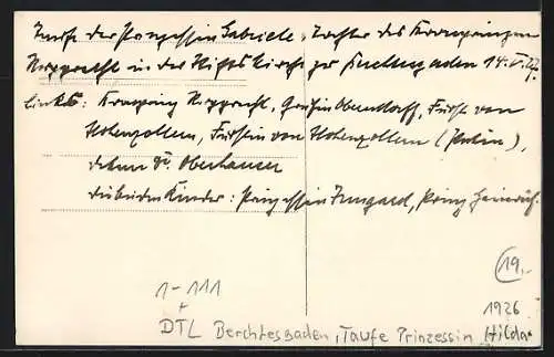 AK Berchtesgaden, Taufe von Prinzessin Hilda 1926, Kronprinz Rupprecht von Bayern