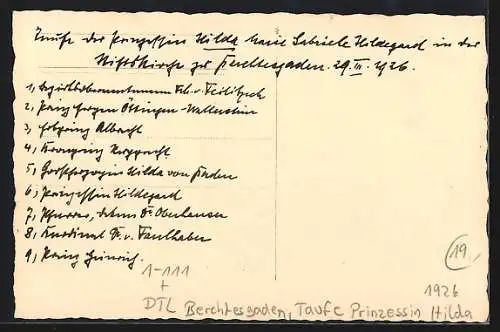 AK Berchtesgaden, Taufe von Prinzessin Hilda 1926, Kronprinz Rupprecht von Bayern beim Gottesdienst