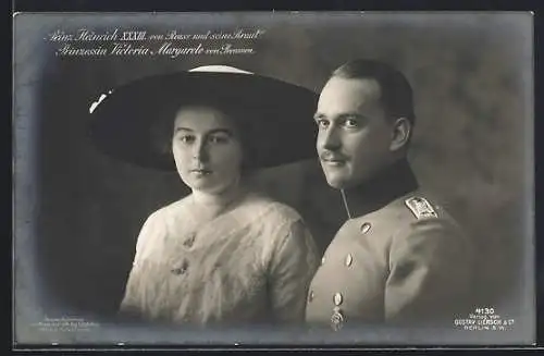 AK Prinz Heinrich XXXIII. von Reuss u. seine Braut Prinzessin Victoria Victoria Margarete von Preussen