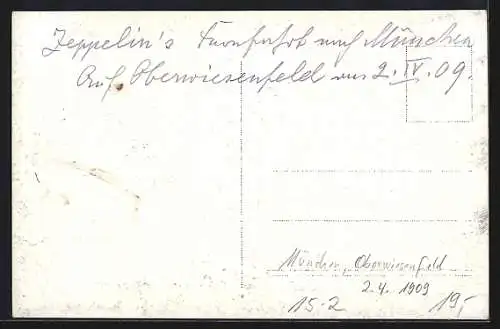 AK München, Zeppelin-Landung auf dem Oberwiesenfeld am 2.4.1909