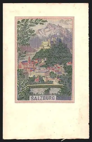 Seiden-AK Salzburg, Stadtpanorama mit Festung auf Seide