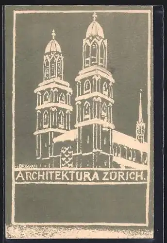 AK Zürich, Architektura, Blick auf den Grossmünster