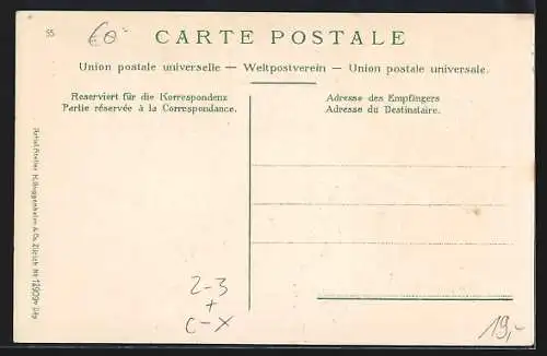 AK Interlaken, Stadtpanorama im Briefmarken-Passepartout mit Postbote und Briefkasten