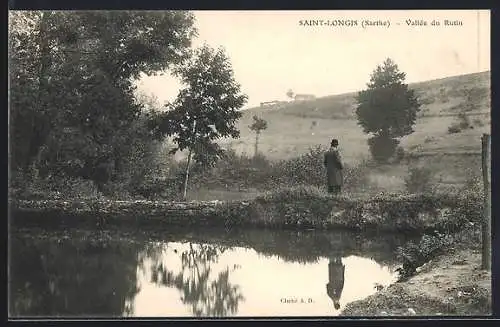 AK Saint-Longis, Vallée du Rutin avec homme contemplant un étang