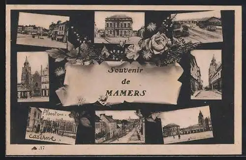 AK Mamers, Souvenir avec vues multiples de la ville et décoration florale