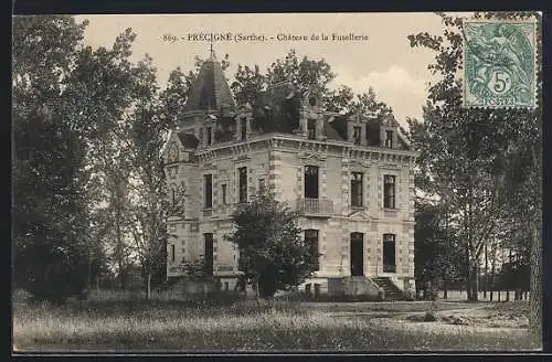 AK Précigné, Château de la Fussiellerie entouré de verdure