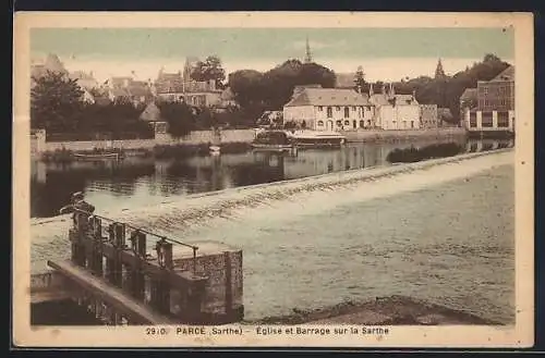 AK Parcé, Église et Barrage sur la Sarthe