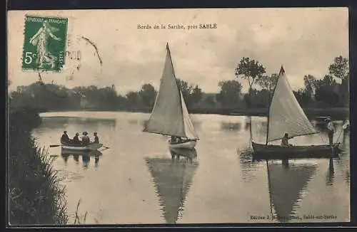 AK Sablé, Bords de la Sarthe avec voiliers et rameurs