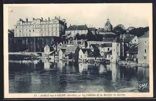 AK Sablé-sur-Sarthe, Le Château et la Rivière la Sarthe