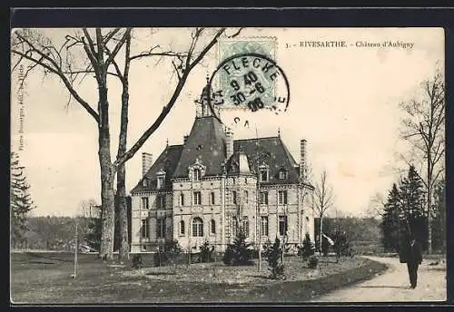 AK Rivesarthe, Château d`Aubigny et allée bordée d`arbres