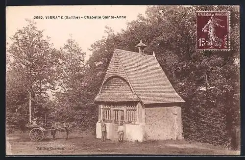 AK Vibraye, Chapelle Sainte-Anne et charrette devant la chapelle