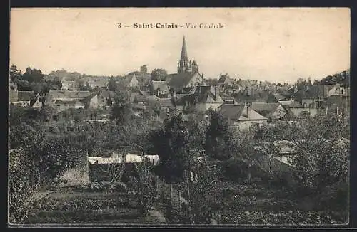 AK Saint-Calais, Vue générale du village et de l`église au centre