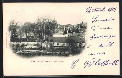 AK Château-du-Loir, Vue à vol d`oiseau sur la ville