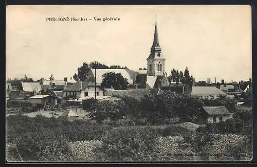 AK Préligné, Vue générale du village et de l`église