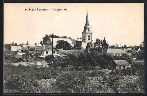 AK Préligné, Vue générale du village et de l`église