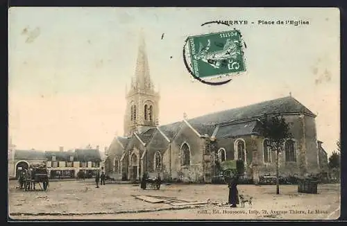 AK Vibraye, Place de l`Église avec église et passants