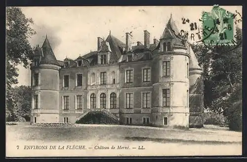 AK La Flèche, Château de Méré mit imposanter Architektur