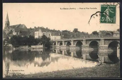 AK La Suze, Pont et Vue Partielle sur la Rivière