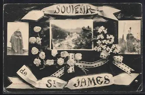 AK St. James, Souvenir avec collages floraux et vues locales