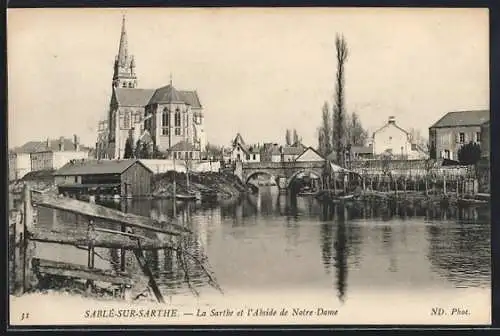 AK Sablé-sur-Sarthe, La Sarthe et l`Abside de Notre-Dame