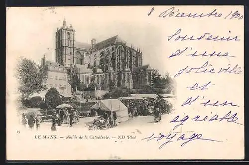 AK Le Mans, Abside de la Cathédrale et marché animé