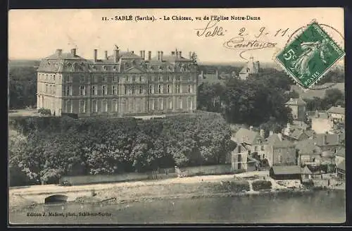 AK Sablé, Le Château, vue de l`Église Notre-Dame