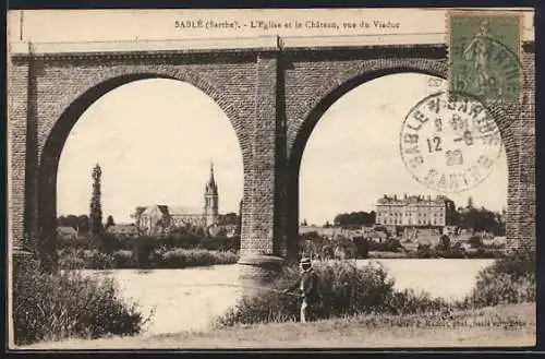 AK Sablé, L`Église et le Château, vue du Viaduc