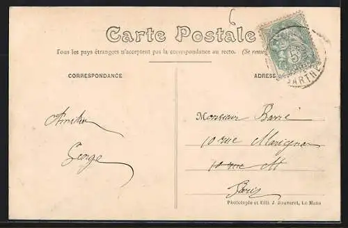 AK Saint-Mars-la-Brière, Route vers La Fourche et Château en médaillon, Circuit de la Sarthe 1906