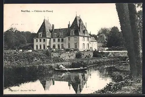 AK Château de Passay, Vue du château depuis la rivière avec une barque