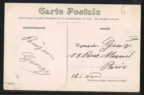 AK Saint-Mars-la-Brière, Route vers La Fourche, Circuit de la Sarthe 1906, vue du Château et de Champagné