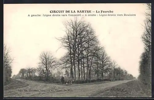 AK La Fourche, Circuit de la Sarthe avec routes vers Connerré et Bouloire