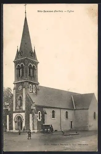 AK Sainte-Jamme, Église avec son clocher imposant