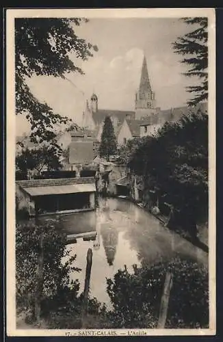 AK Saint-Calais, Vue de l`Anille et de l`église au loin