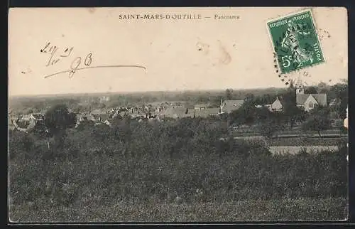 AK Saint-Mars-d`Outillé, Panorama du village et de son église