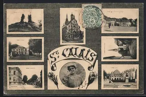 AK Saint-Calais, Collage de vues pittoresques et architecture locale