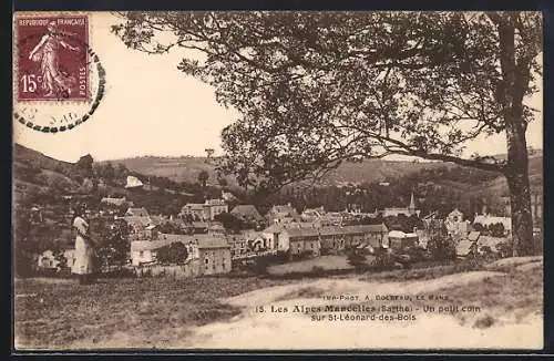 AK Saint-Léonard-des-Bois, Un petit coin sur le village et paysage environnant